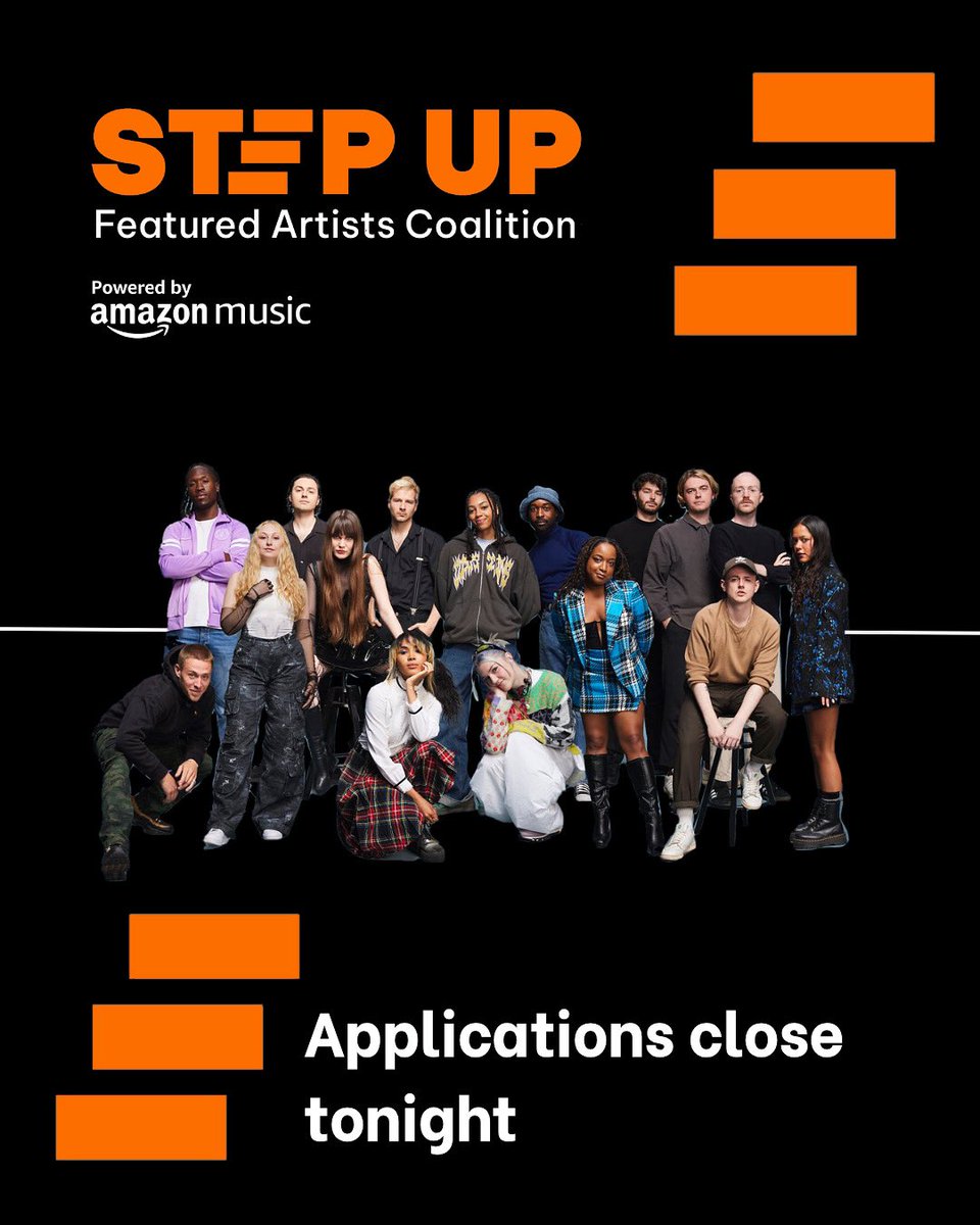 🚨 Last chance to apply 🚨

Applications close tonight at 23:59 for this year’s Step Up Fund, powered by Amazon Music! 

So if you want up to £8,000 towards your artist project and a whole host of other benefits - apply now via the link in bio! 🔗