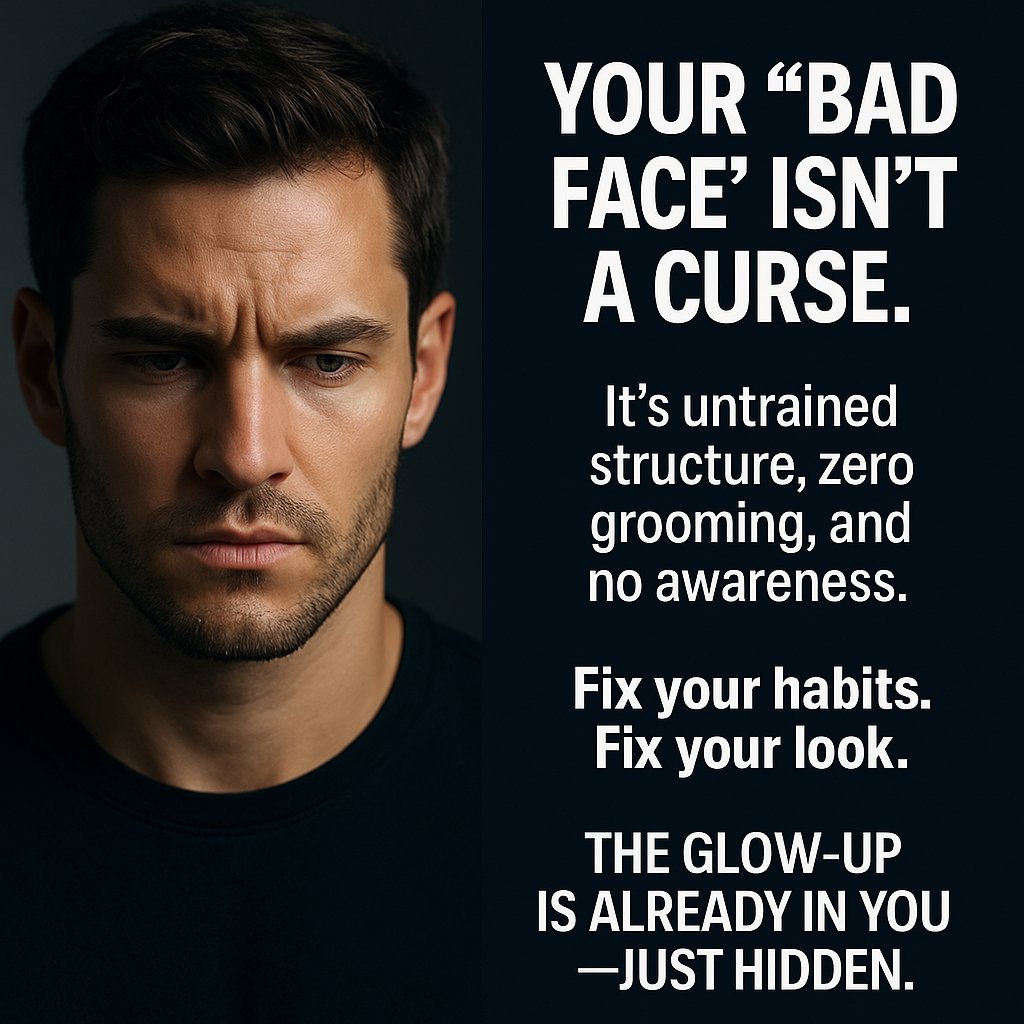 FaceRankedApp's tweet photo. Your “bad face” isn’t a curse.
It’s untrained structure, zero grooming, and no awareness.
Fix your habits.
Fix your look.
The glow-up is already in you — just hidden.
#Looksmaxing #FaceRating #GlowUp #SelfImprovement https://t.co/sd6MuaAJUm