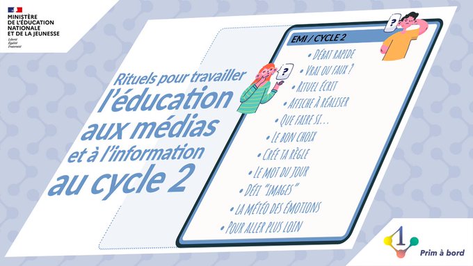 Cycle 2⃣ | Enseigner | #EMI

📌 Rituels pour travailler l’EMI

▶️ primabord.eduscol.education.fr/rituels-pour-t…

✅ Des activités variées et ludiques favorisant les interactions
✅ Développer l'esprit critique, l'autonomie numérique et la capacité à interagir de manière responsable en ligne