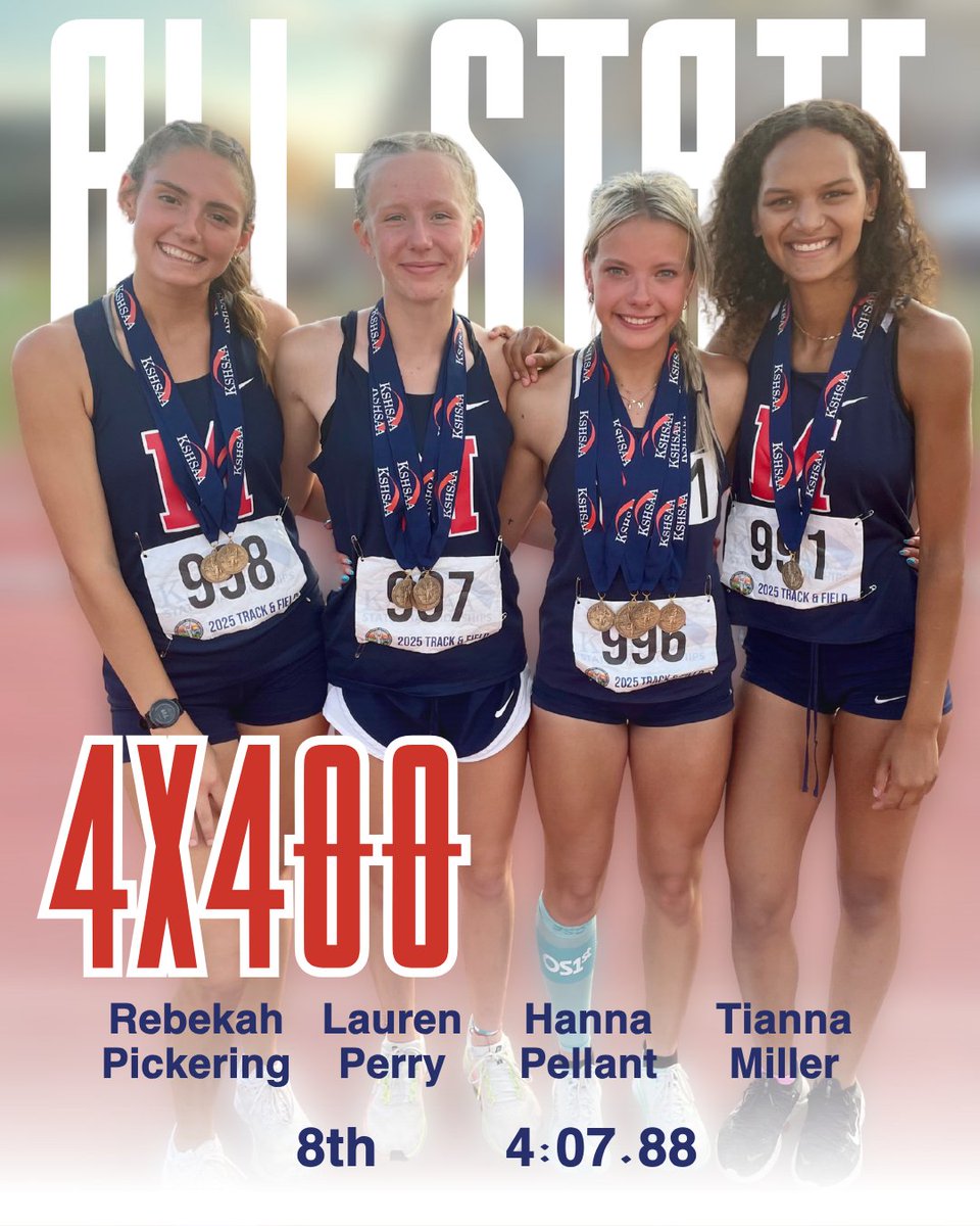In the final race of the meet, this team left it all out there. Rebekah Pickering (Sr), Lauren Perry (Fr), Hanna Pellant (Sr), and Tianna Miller (Sr) battled tired legs and came away with 8th place in 4:07.88. 💖 #mhstf25