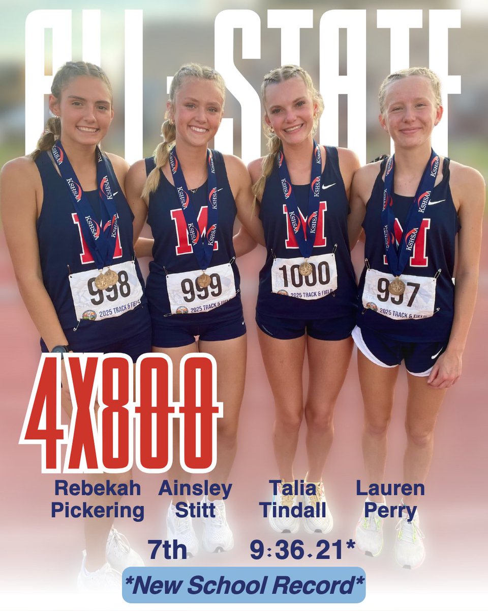 🚨NEW SCHOOL RECORD ALERT 🚨
Rebekah Pickering (Sr), Ainsley Stitt (So), Talia Tindall (Jr), and Lauren Perry (Fr) clocked 9:36.21 to take 7th place and break the previous school record set in 2018 by Emily Keeley, Ella Rosenkranz, Clara Mayfield, and Joy Gruenbacher. #mhstf25