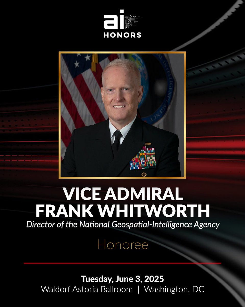 Vice Admiral Frank Whitworth’s visionary leadership on AI is strengthening U.S. intelligence and global security.

Under his direction, <a href="/NGA_GEOINT/">NGA</a> is using AI to deliver faster, smarter, and more precise insights — advancing national defense and humanitarian missions worldwide.