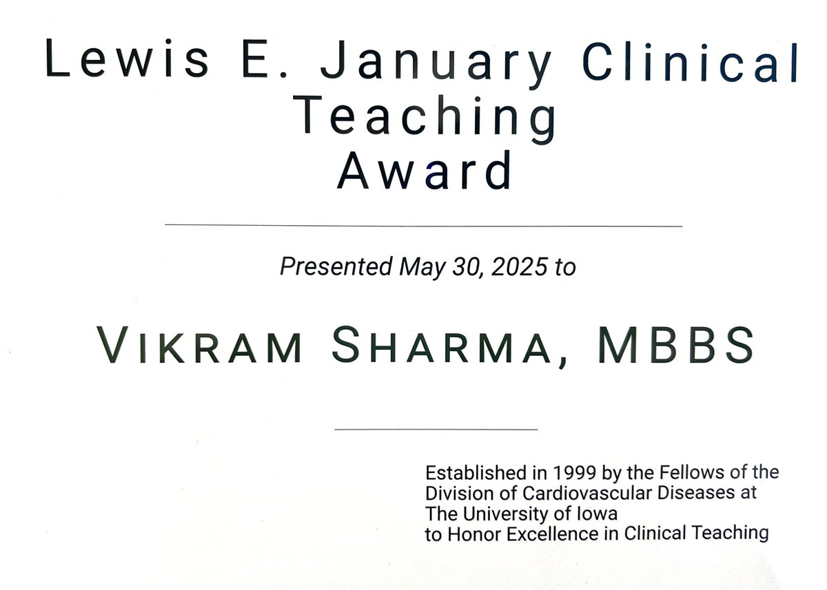 Vikram Sharma MD, FACC, MRCP(UK), MD(Res) (@vikram_sharma_2) on Twitter photo Pleasantly surprised for this recognition at the recent fellow graduation. It is a true pleasure and honor to have the opportunity to teach our fellows and residents. It is one of the most fun things I do and look forward to every week.<a href="/uihealthcare/">University of Iowa Health Care</a> <a href="/IowaACC/">Iowa Chapter of the American College of Cardiology</a> <a href="/UIowaCVFellows/">Univ of Iowa Cardiovascular Fellowship Program</a> Pleasantly surprised for this recognition at the recent fellow graduation. It is a true pleasure and honor to have the opportunity to teach our fellows and residents. It is one of the most fun things I do and look forward to every week.<a href="/uihealthcare/">University of Iowa Health Care</a> <a href="/IowaACC/">Iowa Chapter of the American College of Cardiology</a> <a href="/UIowaCVFellows/">Univ of Iowa Cardiovascular Fellowship Program</a>