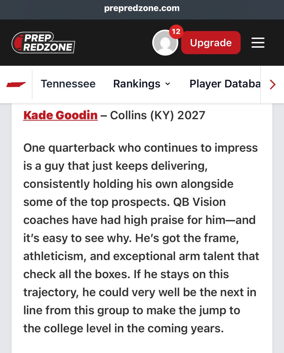 Kade Goodin (@kadegoodin) on Twitter photo Thank You <a href="/TJW_Scout/">TJ Warner</a> for the write up! Really enjoyed camp and learned a lot!
#EliteRetreat25
<a href="/VisionQb/">QB Vision</a> <a href="/LippertScouting/">Ryan Lippert</a> <a href="/PrepRedzoneKY/">Prep Redzone Kentucky</a> <a href="/SWiltfong_/">Steve Wiltfong</a> <a href="/Aspirationsgym/">C.Vaughn@Aspirations</a> <a href="/AllenTrieu/">Allen Trieu</a> <a href="/TomLoy247/">Tom Loy</a> <a href="/KYFUTURESTARS/">Ricco Hughes</a> <a href="/MLCTitanCoach/">MLCHS Titan Football</a> Thank You <a href="/TJW_Scout/">TJ Warner</a> for the write up! Really enjoyed camp and learned a lot!
#EliteRetreat25
<a href="/VisionQb/">QB Vision</a> <a href="/LippertScouting/">Ryan Lippert</a> <a href="/PrepRedzoneKY/">Prep Redzone Kentucky</a> <a href="/SWiltfong_/">Steve Wiltfong</a> <a href="/Aspirationsgym/">C.Vaughn@Aspirations</a> <a href="/AllenTrieu/">Allen Trieu</a> <a href="/TomLoy247/">Tom Loy</a> <a href="/KYFUTURESTARS/">Ricco Hughes</a> <a href="/MLCTitanCoach/">MLCHS Titan Football</a>