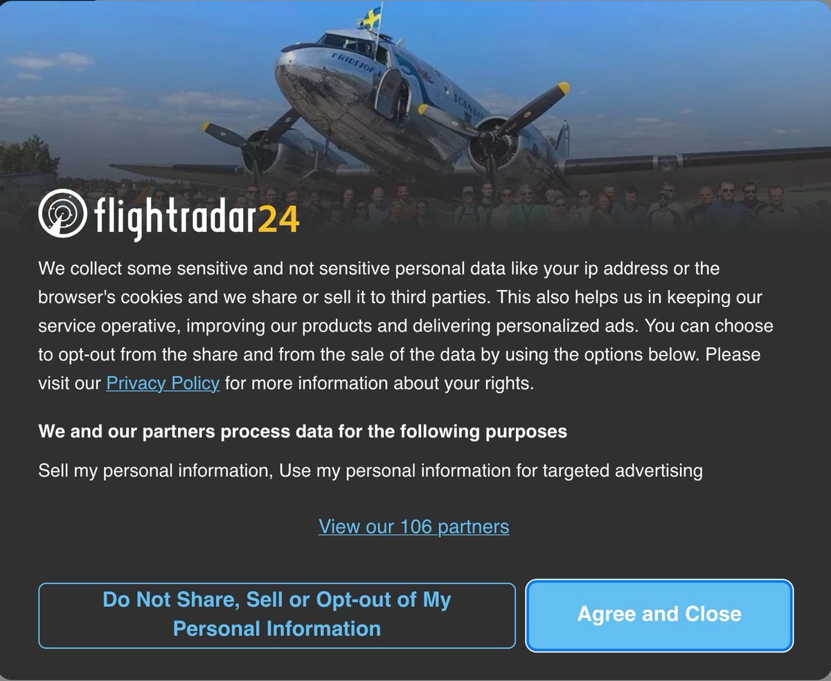 Andrew Barnes (@ajgbarnes) on Twitter photo Hey <a href="/flightradar24/">Flightradar24</a> this is an impossible choice - so badly worded on the left and I don't want to click the right but they kinda sound the same? You don't know you can select your options until you click it by which time you might have made a bad decision. Hey <a href="/flightradar24/">Flightradar24</a> this is an impossible choice - so badly worded on the left and I don't want to click the right but they kinda sound the same? You don't know you can select your options until you click it by which time you might have made a bad decision.