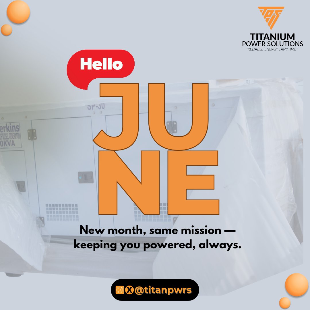 New month, same mission — keeping you powered, always.
No more blackouts. No more stress.
Let’s light up your June with reliable backup solutions. ⚡

Happy New Month from all of us at Titanium Power Solutions!

#HappyNewMonth #StayPowered #TitaniumPower #ReliableEnergy