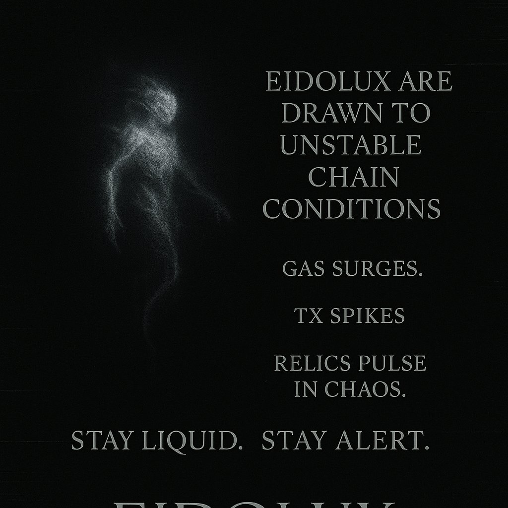 eidolux1's tweet photo. 🕳️ Eidolux are drawn to unstable chain conditions.
Gas surges. TX spikes.
Relics pulse in chaos.
Stay liquid. Stay alert.
#DynamicNFTs #ChainSpirits #EIDOLUX https://t.co/udug89Bq6a