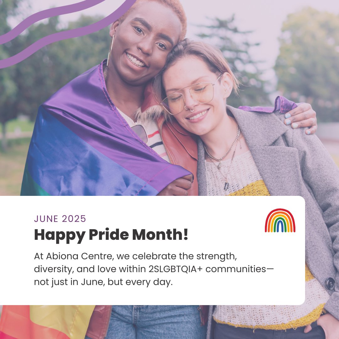 Happy Pride Month from Abiona Centre! 🌈 

#PrideMonth #Pride2025 #2SLGBTQIA