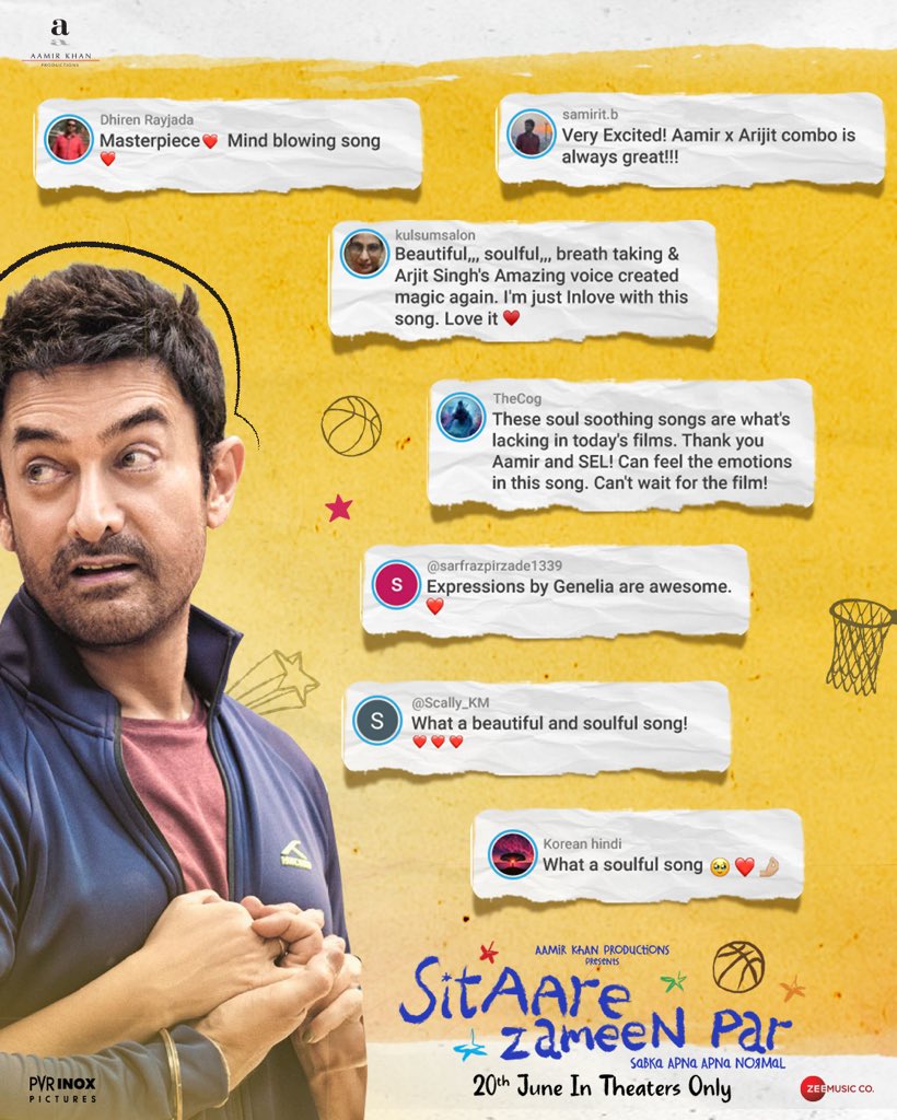 Aamir Khan Productions (@akppl_official) on Twitter photo Aapka pyaar, aapki taareefein... sab kuch Sar Aankhon Pe Mere #SarAankhonPeMere
#SitaareZameenPar #SabkaApnaApnaNormal, 20th June Only In Theatres.
🔗-Link: youtu.be/JSndrGYjPy4?si…
<a href="/geneliad/">Genelia Deshmukh</a> <a href="/r_s_prasanna/">Prasanna RS</a> <a href="/DivyNidhiSharma/">Divy Nidhi Sharma</a> <a href="/aparna1502/">Aparna Purohit</a> <a href="/AroushDatta/">Aroush Datta</a> #GopiKrishnanVarma Aapka pyaar, aapki taareefein... sab kuch Sar Aankhon Pe Mere #SarAankhonPeMere
#SitaareZameenPar #SabkaApnaApnaNormal, 20th June Only In Theatres.
🔗-Link: youtu.be/JSndrGYjPy4?si…
<a href="/geneliad/">Genelia Deshmukh</a> <a href="/r_s_prasanna/">Prasanna RS</a> <a href="/DivyNidhiSharma/">Divy Nidhi Sharma</a> <a href="/aparna1502/">Aparna Purohit</a> <a href="/AroushDatta/">Aroush Datta</a> #GopiKrishnanVarma