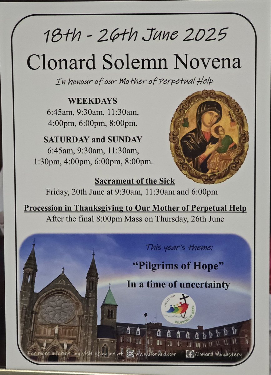 Date's and time's for up and coming Clonard novena <a href="/ClonardMBelfast/">Clonard Monastery</a>