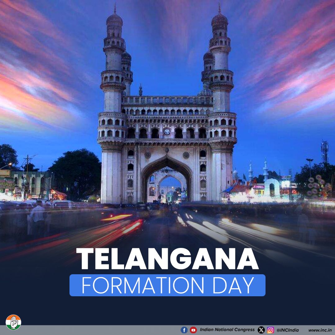 On Telangana Formation Day, we cherish the spirit and resilience of India's youngest state. 

The Congress party not only fulfilled the dream of Telangana’s statehood but is now driving its progress with a people-first government committed to justice, development, and dignity for