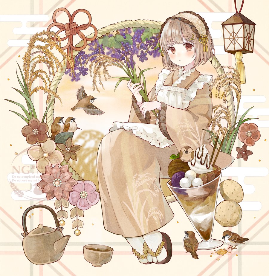 すずめと和メイドさん #創作 #イラスト」|ちくわてんのイラスト