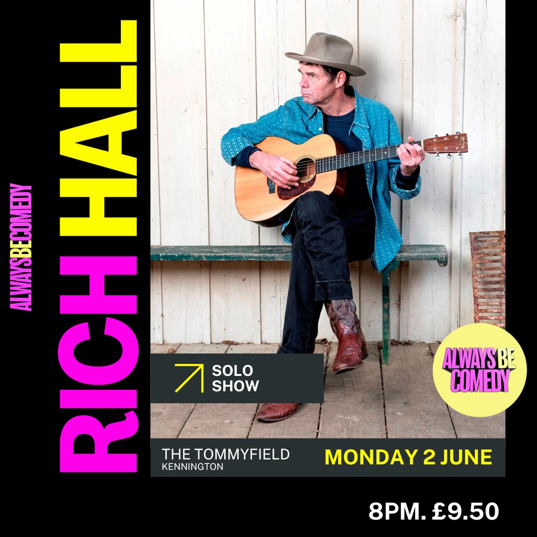 We're back tomorrow (Monday)! The great Rich Hall. Quide liderally one of the greatest to ever do it. Doors 7.45pm for an 8pm start. Always Be Comedy at The Tommyfield, Kennington. Tickets: alwaysbecomedy.com/tickets 🩷💛