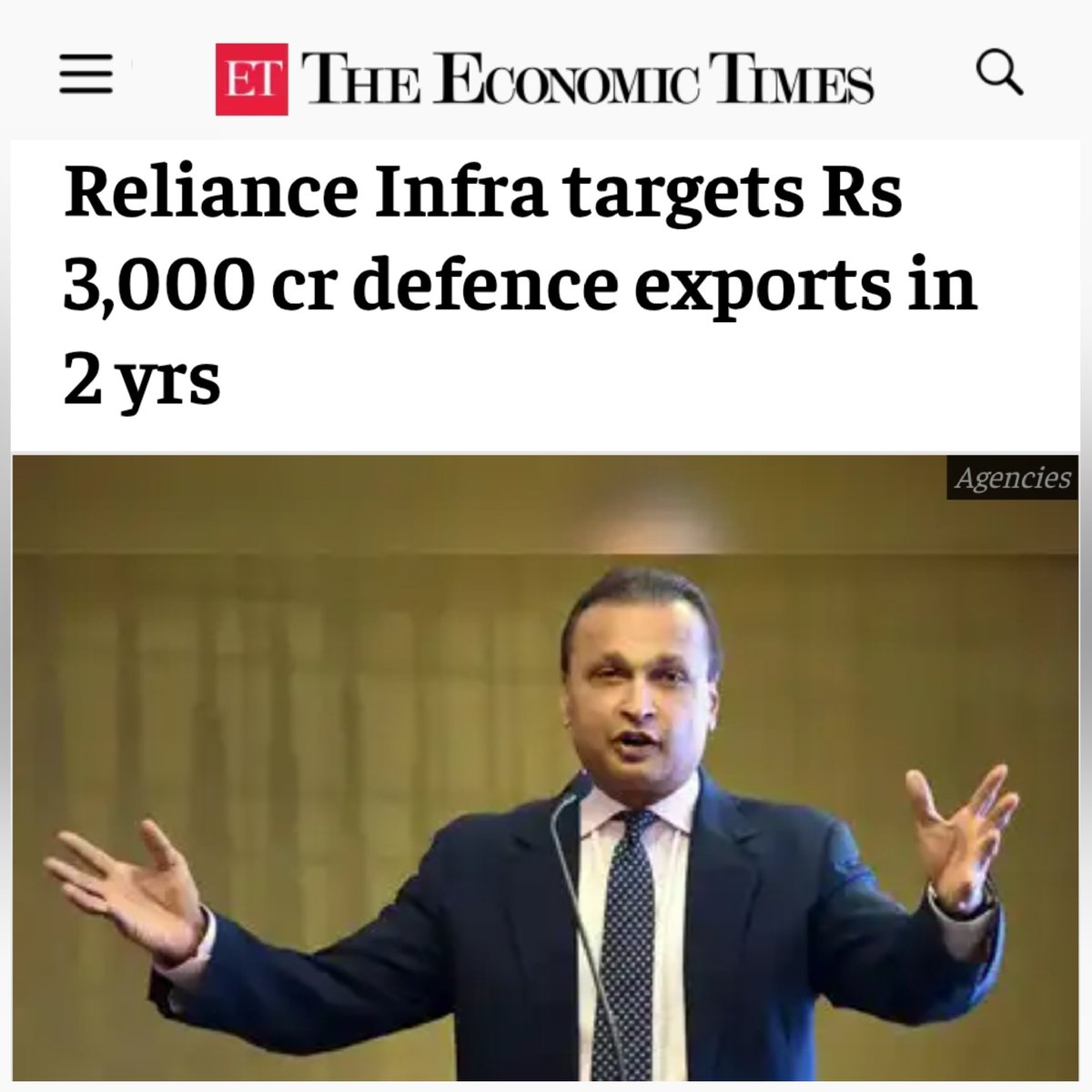 Reliance Infrastructure targets Rs. 3000 crore defence exports in two years. 
#RelianceDefence #MakeInIndia #AatmanirbharBharat

Read here: m.economictimes.com/news/defence/r…