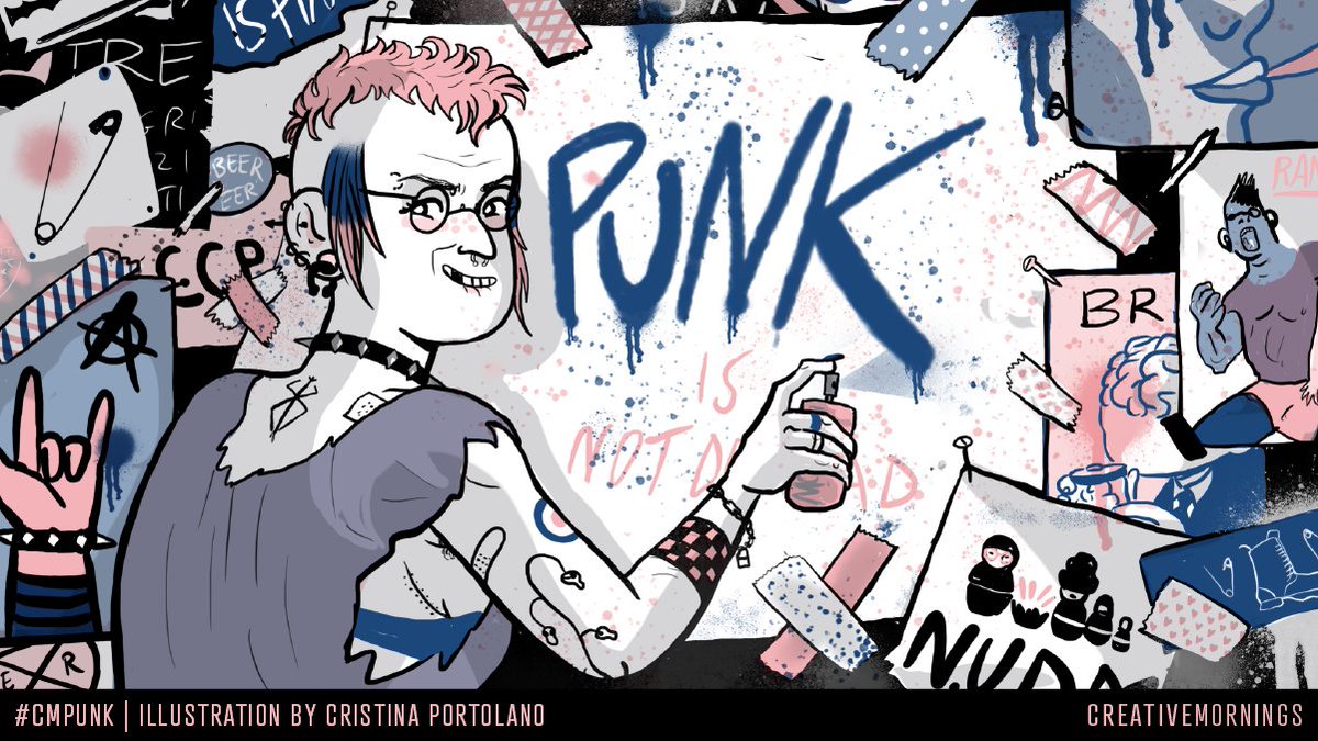 June’s global theme is PUNK. It was chosen by our Bologna chapter in Italy and illustrated by Cristina Portolano. creativemornings.com/blog/june-them… 
Your creativity can save you.
What you gonna make?
What you gonna change?
Wake up! 
Wake up your feed with this month’s hashtag: #CMpunk