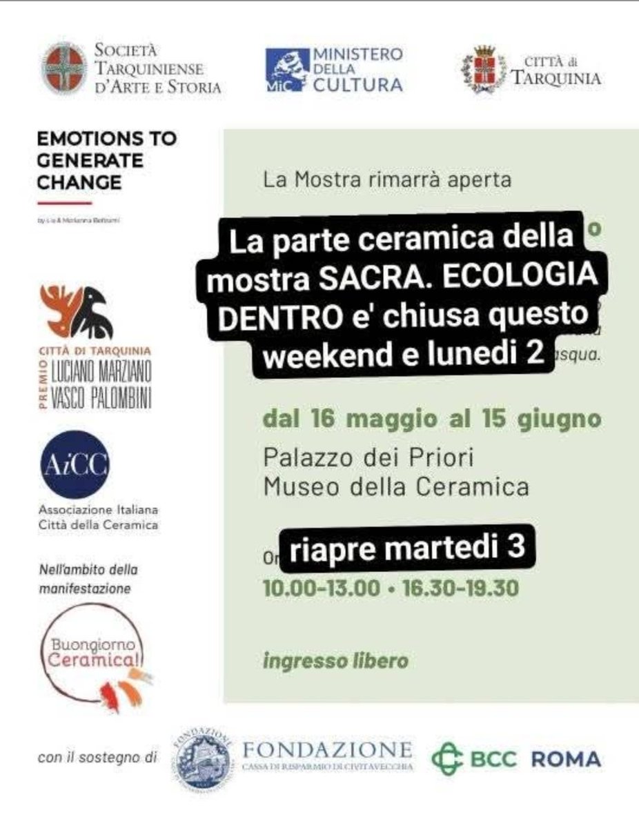 silvestri_arte's tweet image. * annuncio * la parte #ceramica della #mostra #SACRA #ECOLOGIADENTRO riapre martedi 3/6, h10:30-13:30 16:30-19:30 #museo della #ceramica Palazzo Priori #Tarquinia . #arte #terra #sacro #spiritualita #ecologia #sculture #artista #artistacontemporaneo #ceramicart #marcellosilvestri