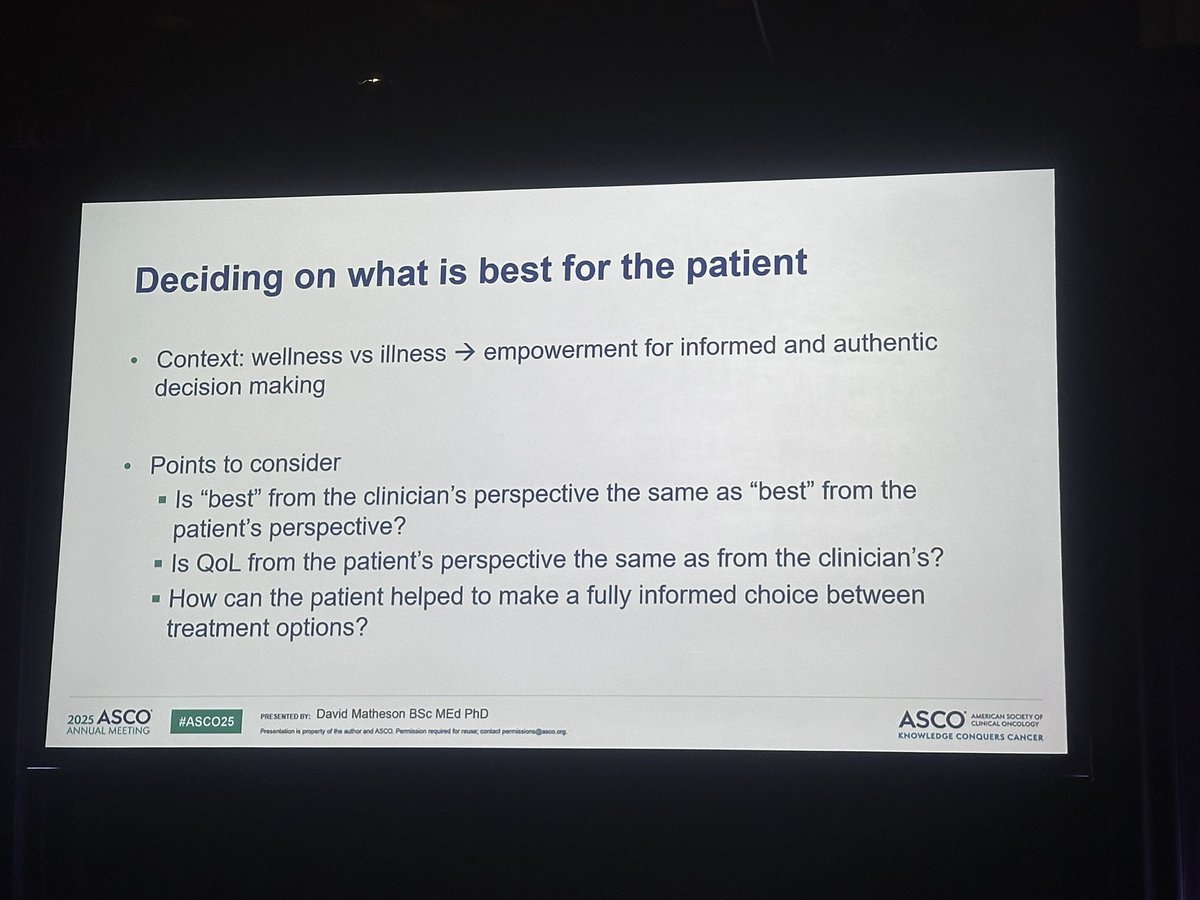 <a href="/drdjmath/">david matheson #FBPE #mahsa_amini</a> What does “best for the patient” really mean?
Is it the doctor’s view—or the patient’s lived reality?
Empower patients to define their own best.
Presented by David Matheson
#ASCO25 #cancer #oncology
@oncoalert <a href="/ASCO/">ASCO</a> <a href="/medicalwatchBC/">Kate Sears</a>
<a href="/DrChoueiri/">Toni Choueiri, MD</a> <a href="/yekeduz_emre/">Emre Yekedüz</a> <a href="/neerajaiims/">Neeraj Agarwal, MD, FASCO</a>