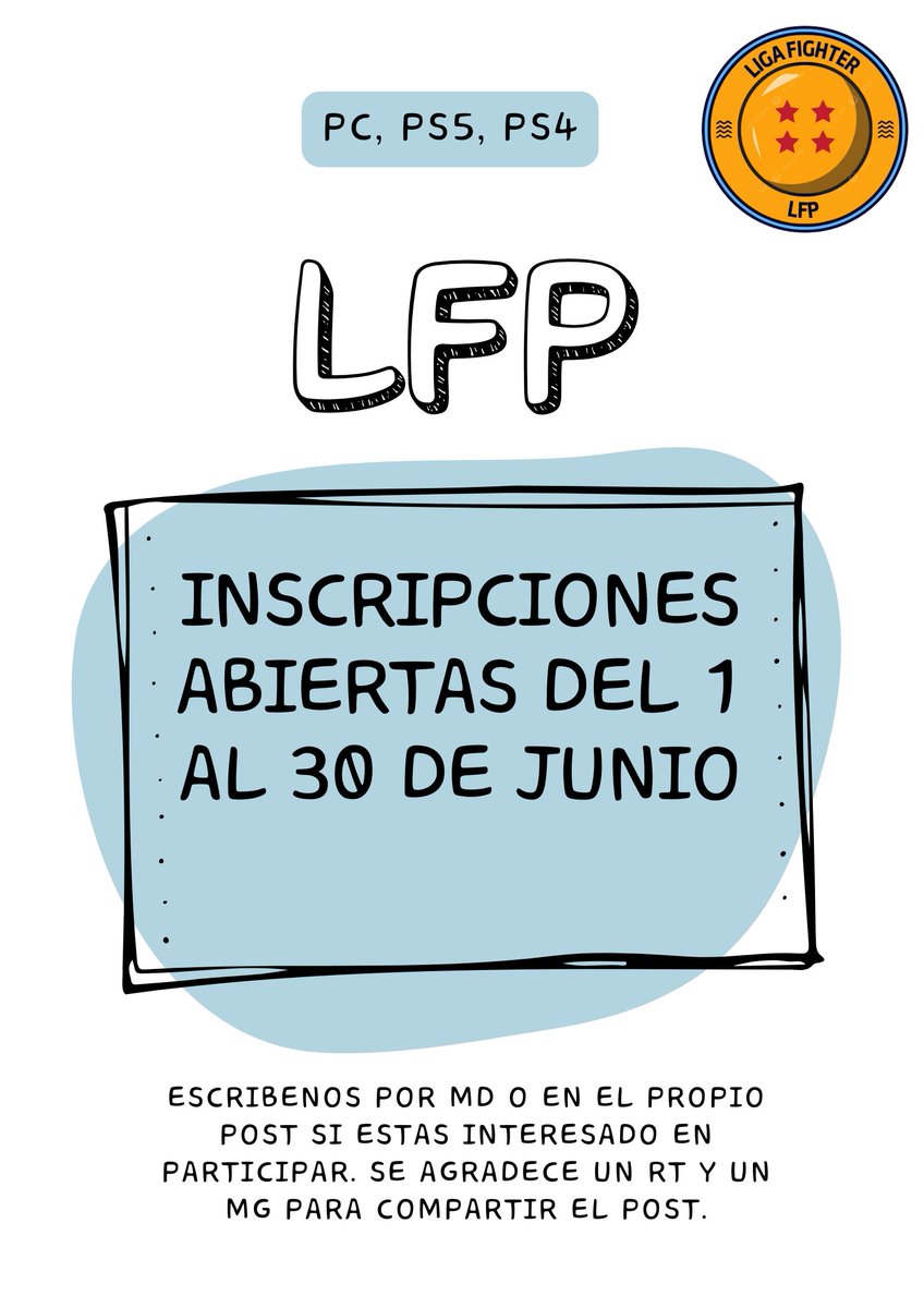 LFP_OFICIAL_ESP's tweet photo. ➡️ Abrimos las inscripciones para participar en la LFP. Las competiciones empiezan el 1 de Julio

➡️ Atentos a las redes sociales que se vienen muchas novedades y competiciones

Dadle un RT 🔄 y un MG ❤️ para compartir el post 🙏

.
.
.

#FGC #DragonBall #StreetFighter #ONEPIECE https://t.co/lvuqVhysaT