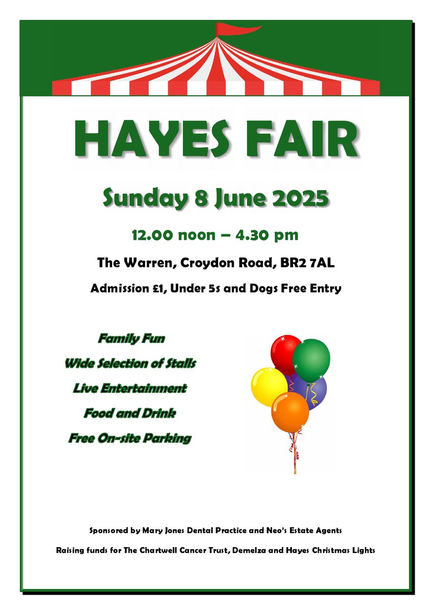 Join next week at Hayes Fair on Sunday 8 June from 12 - 4:30pm at The Warren, BR2 7AL! Enjoy a fun-filled day of stalls, activities, and local community vibes. It’s a great chance to connect and discover local health &amp; wellbeing support.
#HayesFair
