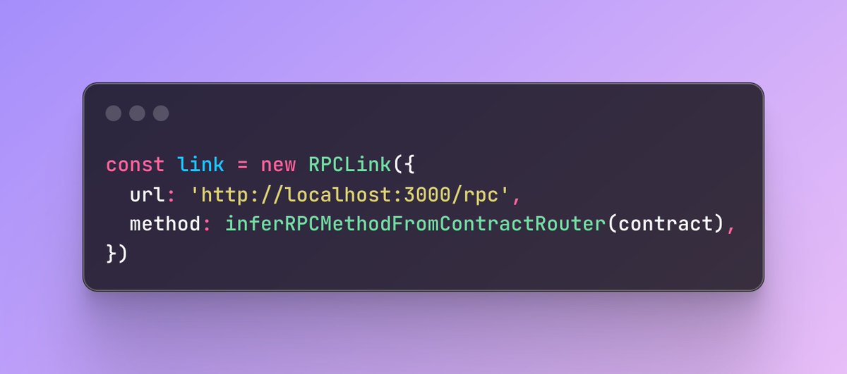 dinwwwh's tweet photo. Coming soon in oRPC! 🚀 RPCLink will automatically set methods based on the contract in our next version. Less manual setup!
#oRPC #DX https://t.co/qXGU1xYjPa