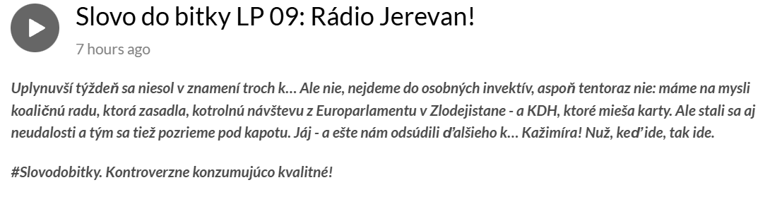 silny_vyber's tweet photo. Dnešný diel odporúča Jozef Augustín Húska: “V zahrobí sa počúva len tento podcast.“
https://t.co/0S181czljK https://t.co/jrSDDGKBhS