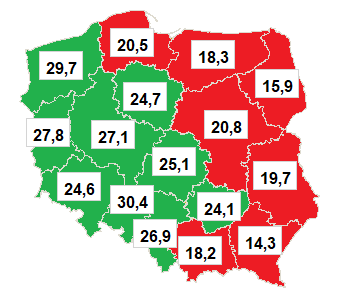 Musimy zauważyć też jeszcze jedną istotną rzecz☝️ Ilość mieszkańców poszczególnych województw i jak on się ma do wzrostu frekwencji w dzisiejszej II turze wyborów prezydenckich... 
Województwa,nazwijmy je "zachodnie postępowe" są znacznie bardziej liczne niż te wschodnie.