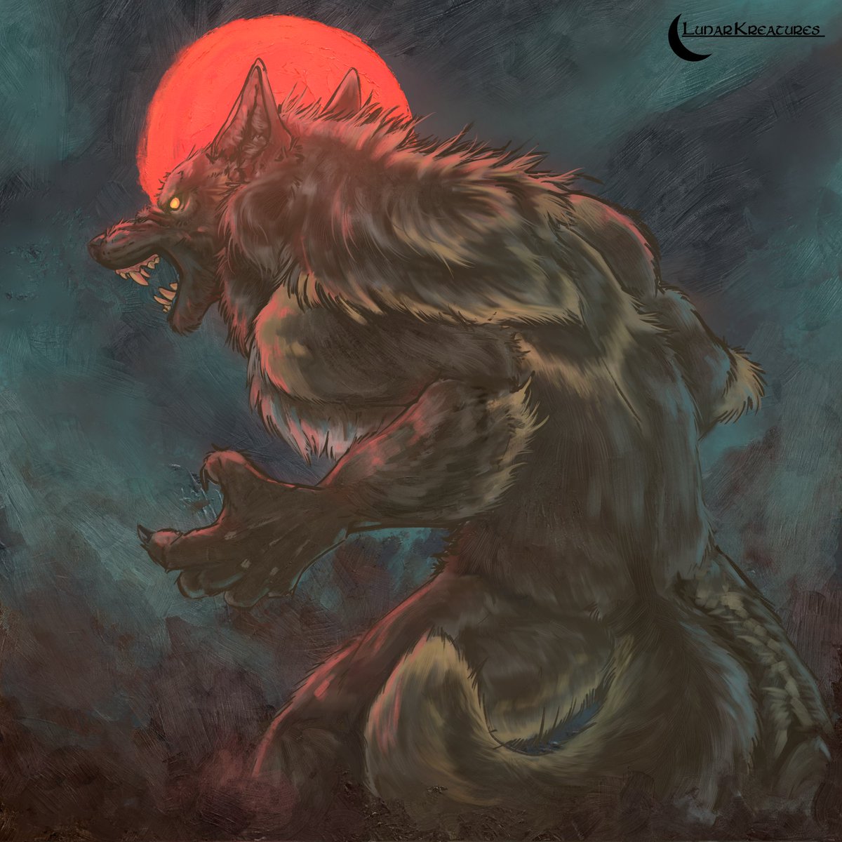 This was a fun one, made me do a lot of things I don't usually do while painting I liked the result. Had to redo the painting 3 times but was worth it krita rgba brushes are fun to use. #werewolf