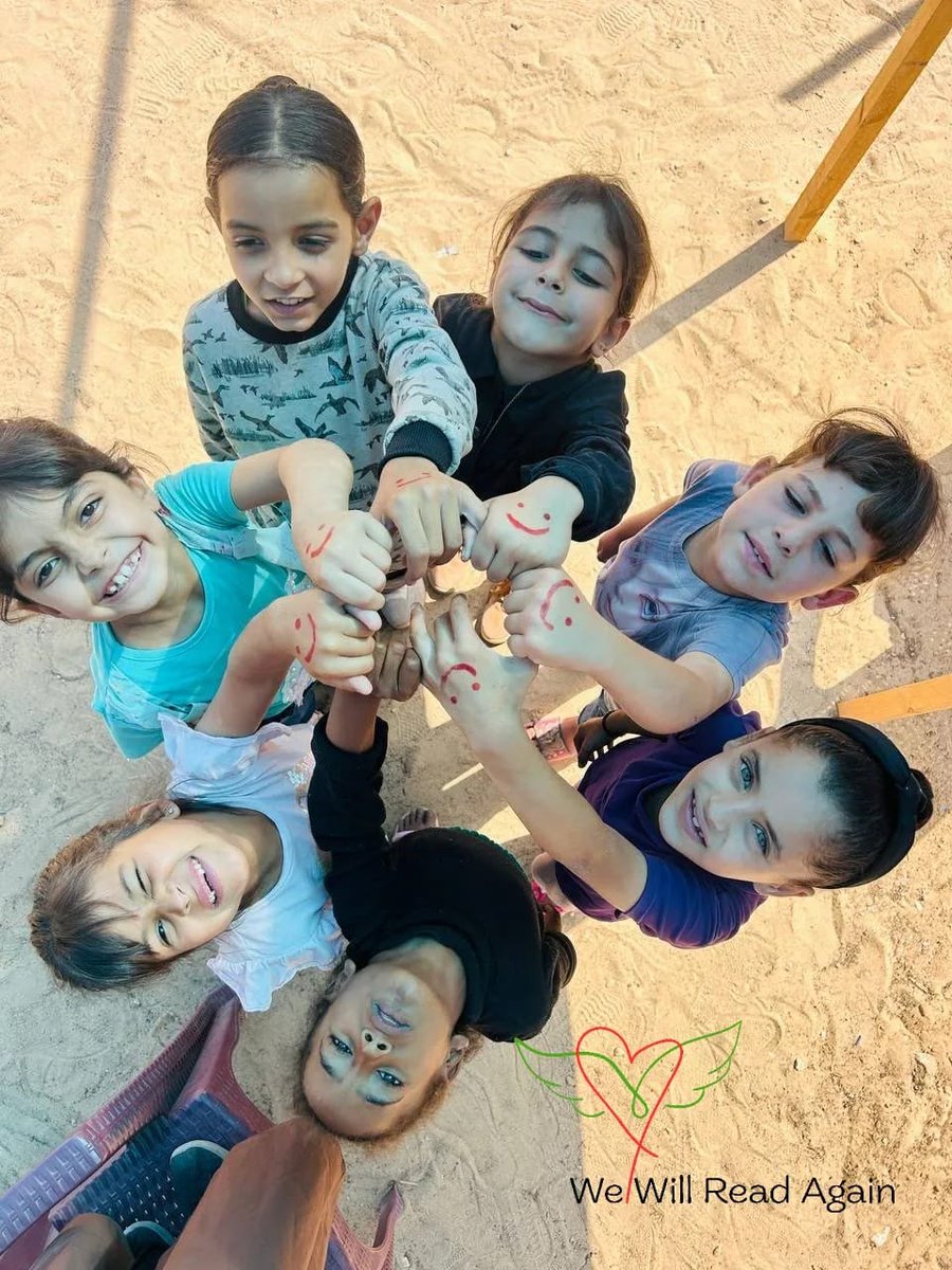 Today is every child’s day. Or it should be.
These little hands forming a circle belong to Gaza’s students laughing, hoping, reaching for a world that keeps failing them.
On International #ChildrensDay, remember:  
🍉 Childhood isn’t a privilege  
🎈 Safety isn’t a lottery  
📚