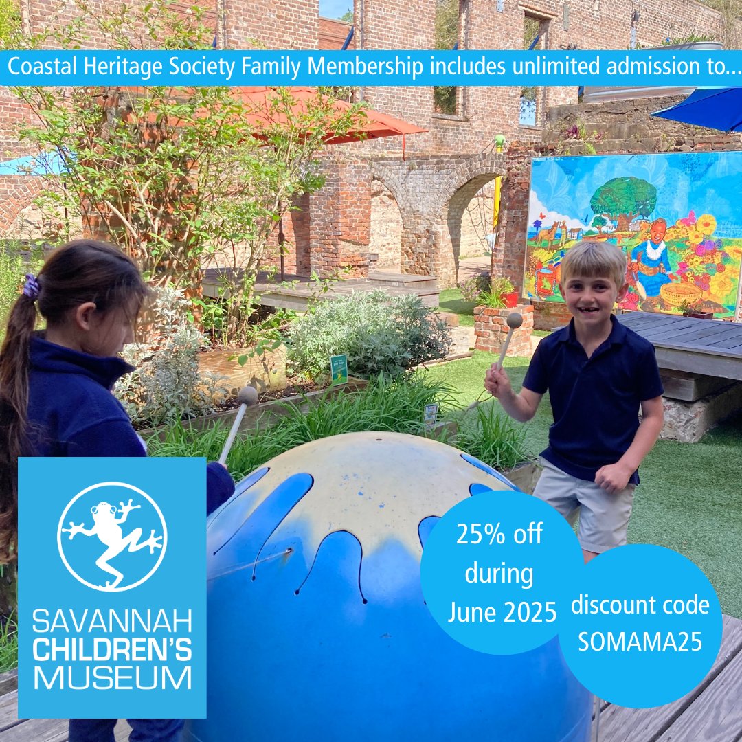 Use discount code SOMAMA25 at checkout during June 2025 to receive 25% off a $125 Coastal Heritage Society Family Membership: chsgeorgia.org/membership/
<a href="/CHSgeorgia/">Coastal Heritage Society</a> #Savannah