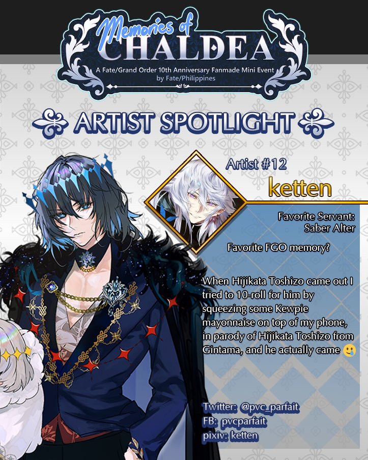 {••ARTIST SPOTLIGHT••}

Last event servant rate up is... Oberon-Vortigern, drawn by none other than <a href="/pvc_parfait/">ketten@ AFA CSF Booth N1</a>!

Let's see what they have so say about FGO as a whole!

Finally, all the event servants are released! Will you be pulling for them?

#MemoriesOfChaldea #FGO #FPH