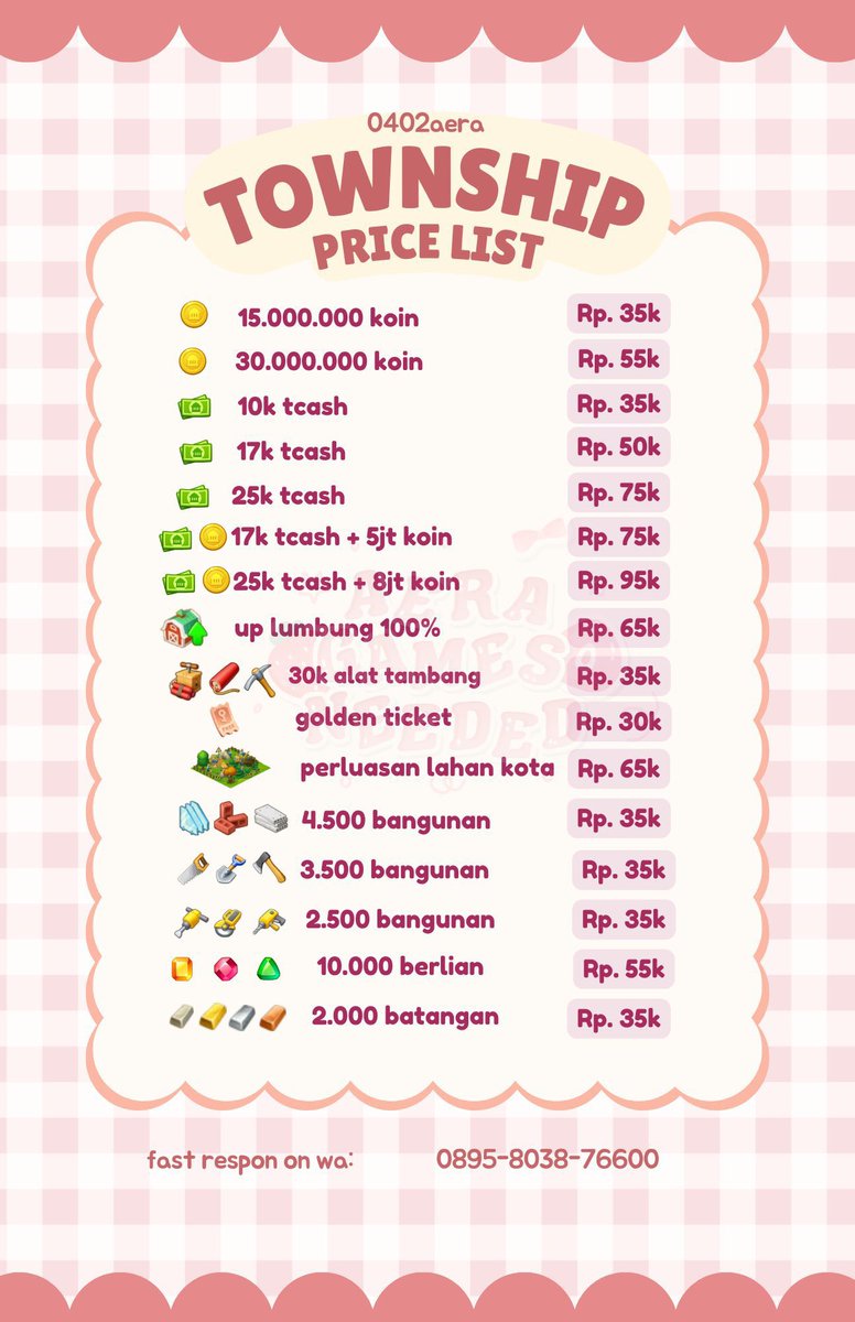 aera𝜗𝜚 - jual tcash township tweet media