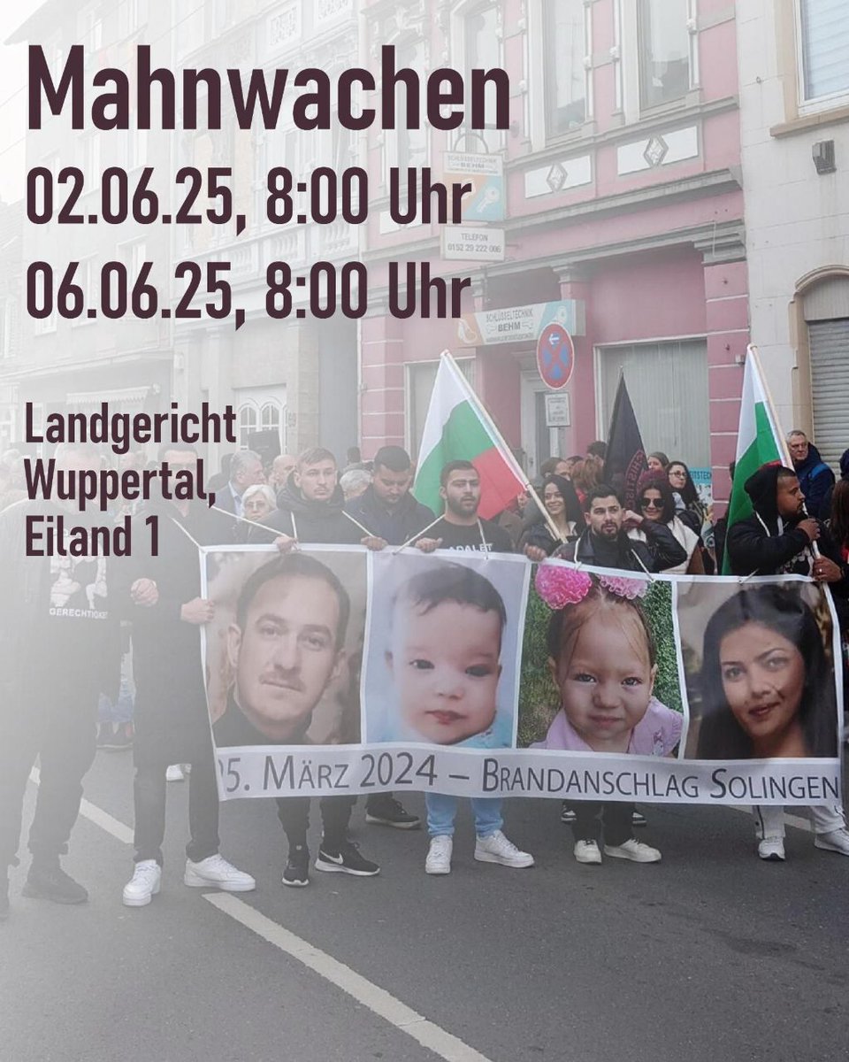 hatho05's tweet photo. Aufruf zur Mahnwache und kritischen Prozessbegleitung!
Am Montag, den 2.6., und Freitag, den 6.6., geht der Prozess zum #Solinger #Brandanschlag vom März 2024 weiter. Zusammen mit Hinterbliebenen der Familie Zhilovi, Überlebenden des Anschlags und solidarischen Unterstützer*innen halten wir wieder ab 8 Uhr morgens Mahnwache am #Wuppertaler Landgericht. Die Verhandlung beginnt um 9.15 Uhr. Die letzten Monate haben gezeigt, wie notwendig der öffentliche Druck gegenüber den Ermittlungsbehörden ist. Kommt also vorbei, wenn ihr könnt und zeigt den Betroffenen, dass sie in dem Kampf um Gerechtigkeit nicht alleine sind!
Ihr wart noch nie bei einem Prozess dabei und seid unsicher? Kein Problem! Die Verhandlungen sind öffentlich. Das heißt, es gibt im Gerichtssaal einen Bereich für Zuschauer*innen. Das einzige, was ihr braucht um teilzunehmen, ist eventuell euer Perso.