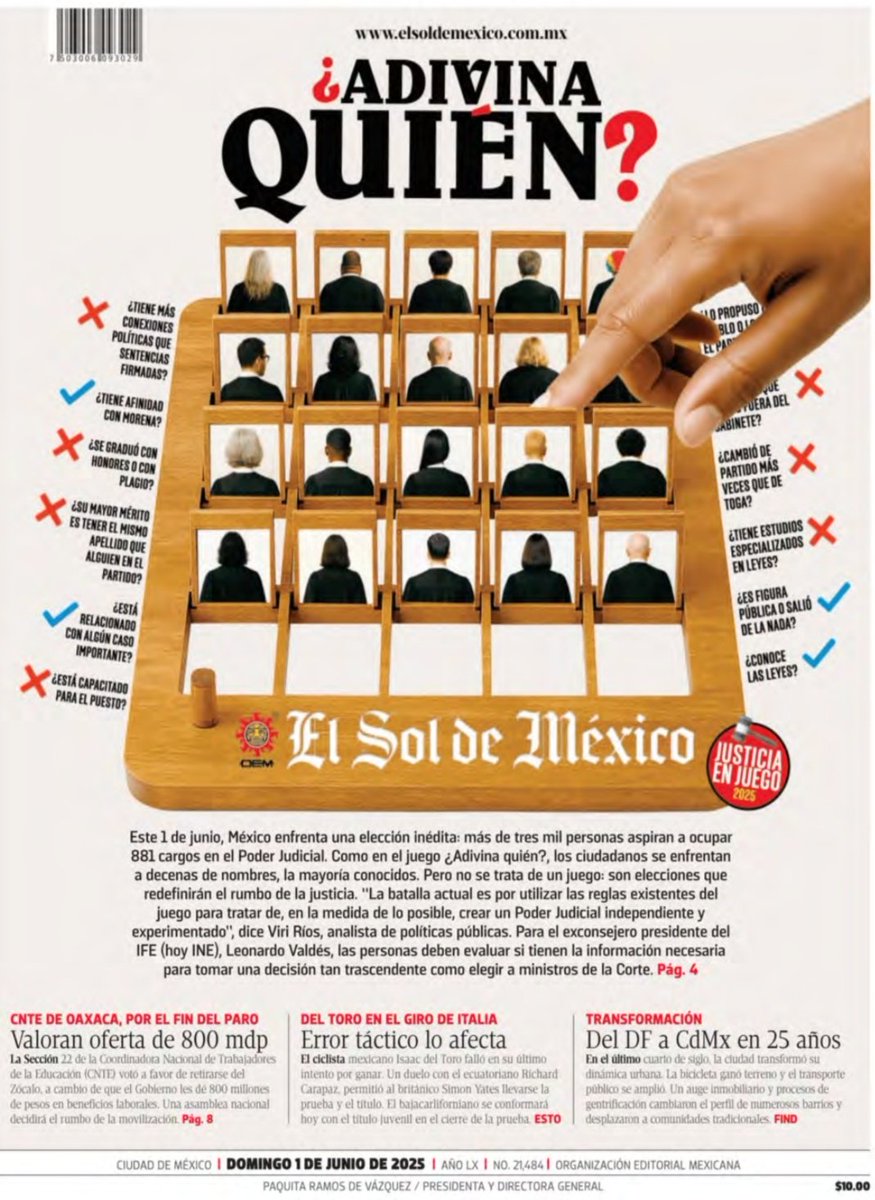 ¡Llegó el día! 

Una elección judicial histórica, inédita y experimental. En la <a href="/OEMenlinea/">OEM</a> y <a href="/elsolde_mexico/">El Sol de México</a> les ofrecemos la mejor cobertura de la jornada con un equipo de periodistas profesional y a la vanguardia.