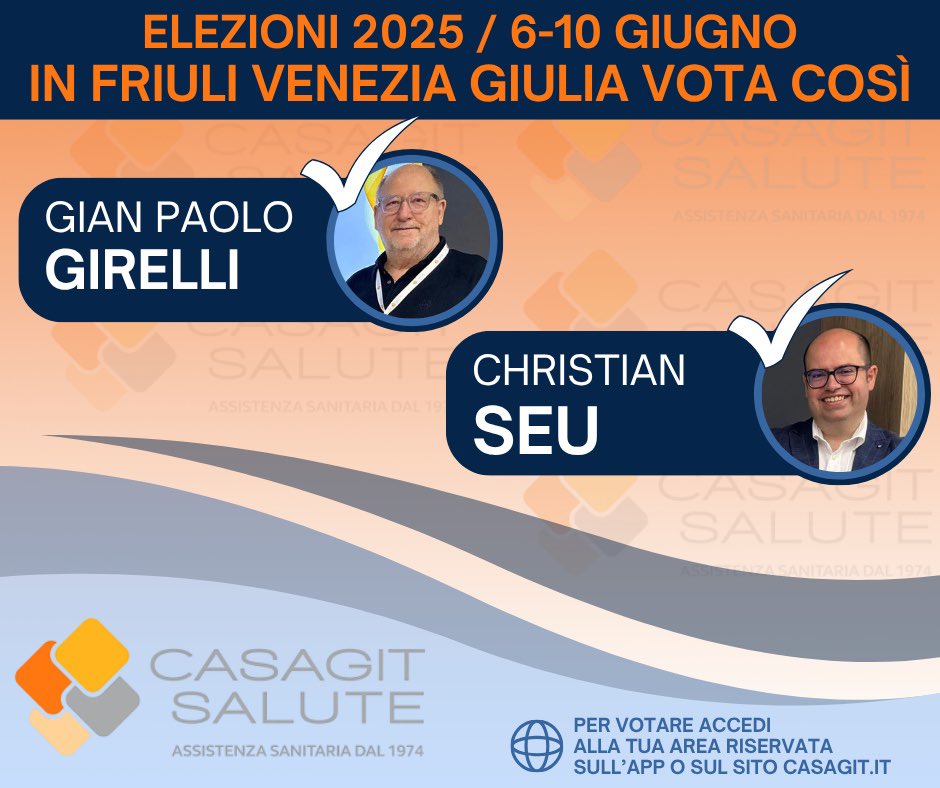 Elezioni CASAGIT SALUTE 
Si vota dal 6 giugno alle 9 al 10 giugno alle 18.