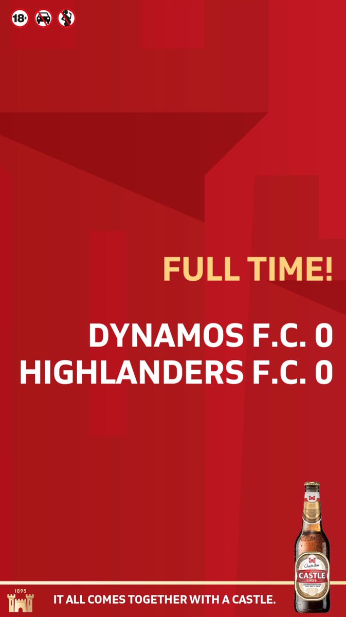 Castle Lager Zimbabwe (@castlelagerzw) on Twitter photo Full Time: Dynamos F.C. 0-0 Highlanders F.C. 
It ends level after 90 minutes. Full Time: Dynamos F.C. 0-0 Highlanders F.C. 
It ends level after 90 minutes.