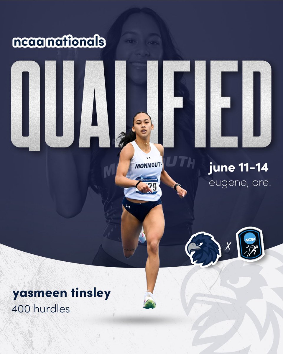 Monmouth Hawks (@monmouthhawks) on Twitter photo 𝑵𝒂𝒕𝒊𝒐𝒏𝒂𝒍𝒔, 𝒉𝒆𝒓𝒆 𝒔𝒉𝒆 𝒄𝒐𝒎𝒆𝒔 🤩
Yasmeen Tinsley is headed to Eugene for the 400m hurdles!
#FlyHawks || <a href="/monmouthtfxc/">Monmouth Track & Field / Cross Country</a> 𝑵𝒂𝒕𝒊𝒐𝒏𝒂𝒍𝒔, 𝒉𝒆𝒓𝒆 𝒔𝒉𝒆 𝒄𝒐𝒎𝒆𝒔 🤩
Yasmeen Tinsley is headed to Eugene for the 400m hurdles!
#FlyHawks || <a href="/monmouthtfxc/">Monmouth Track & Field / Cross Country</a>
