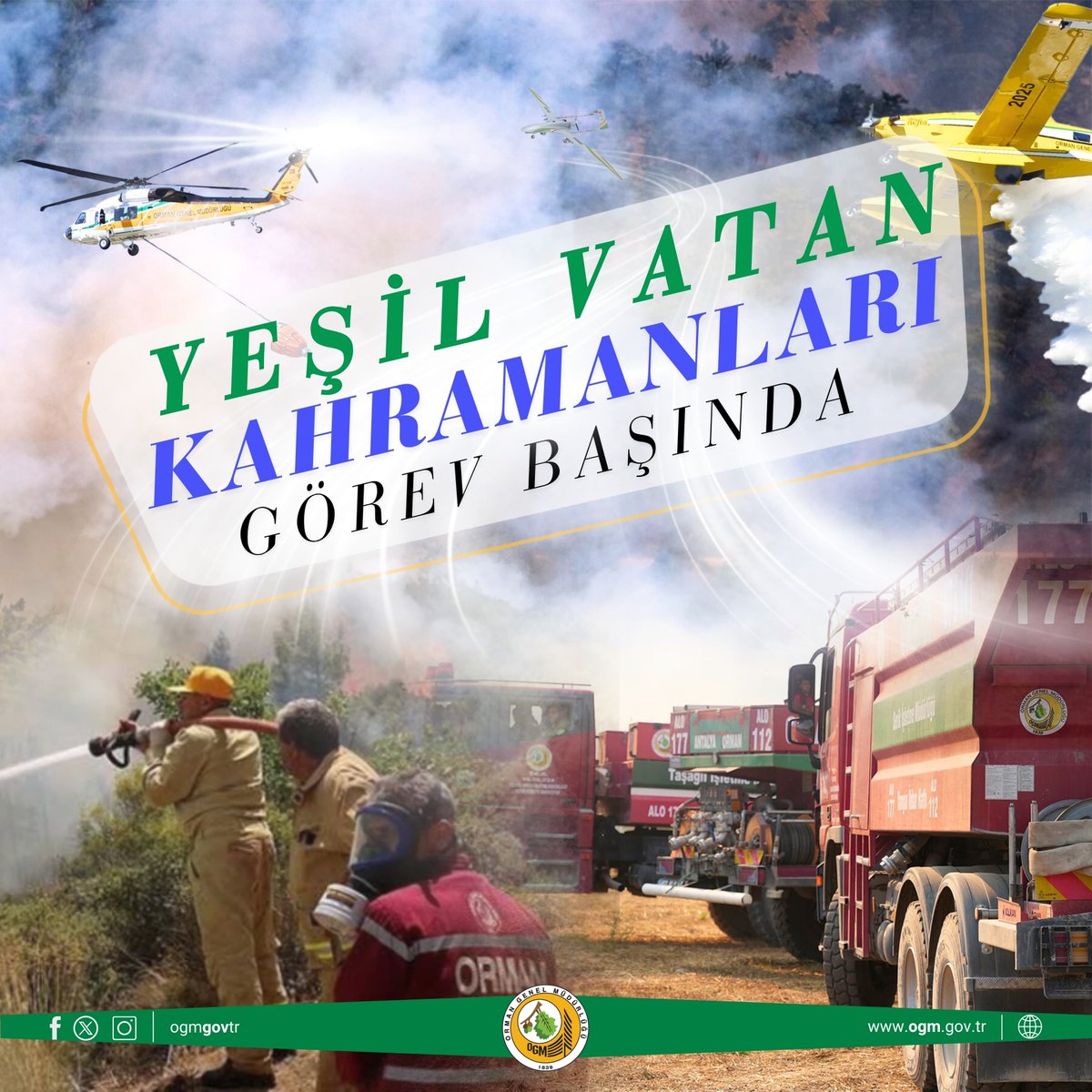 Ormanlarımızı tehdit eden alevlere karşı, cesaretle, fedakârlıkla, inançla mücadele eden #YeşilVatan kahramanları görev başında. 

Cumhurbaşkanımız Sayın Recep Tayyip Erdoğan’ın teşrifleriyle, orman yangınlarıyla mücadelede kullanılacak hava ve kara araçlarımızı dualarla görev