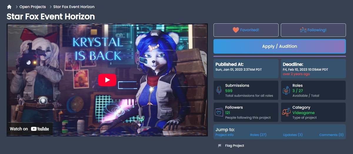 Not an interaction, but finding this project made me realize (after leaving CCC for 10+ yrs) that there were a bunch of people who need voices for projects!

I didn't book a role on Event Horizon, but I've kept on auditioning and getting voice roles for many other projects!