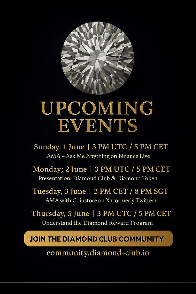 💎 You’re Invited – Upcoming Events with Diamond Token &amp; Diamond Club! 💎

Get an inside look at how Diamond Token (DIT) is creating real-world utility within the Diamond Club ecosystem – backed by luxury diamond jewelry and built for long-term value. Join our upcoming events and