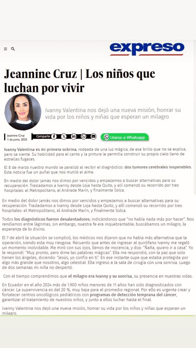 Jeanninecruzz's tweet photo. Un mes sin ti,  Ivanny Valentina.

Que tu historia y la de miles de niños que luchan contra el cáncer nos despierte. Por los que se fueron y los que aún esperan un milagro.

Nuestro milagro fue verte sonreír hasta el final.
Te amamos ❤️🪽✨ https://t.co/dnbhaDA5Js