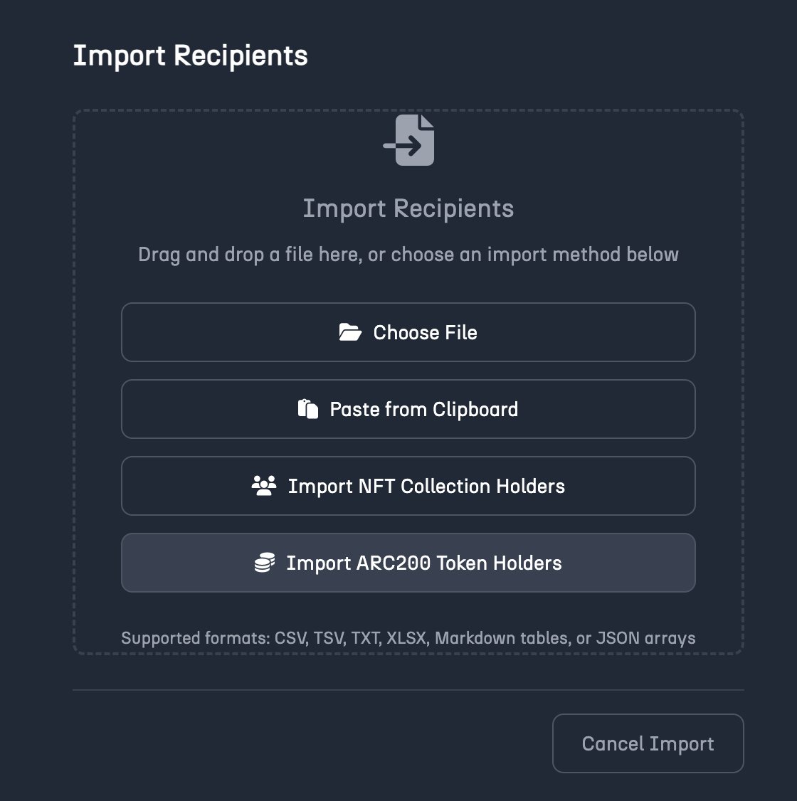 Fun fact.. you can now import ARC200 token holders on Voirewards.com for performing bulk transfers.