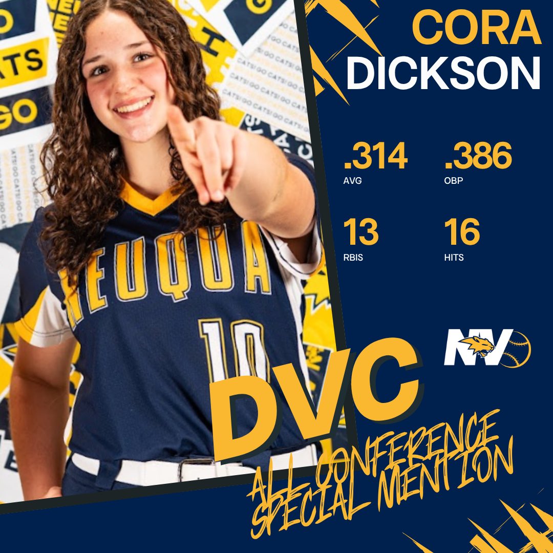🥎Sophomore, Ashley Pape, DVC Honorable Mention
🥎Freshman, Cora Dickson, DVC Special Mention