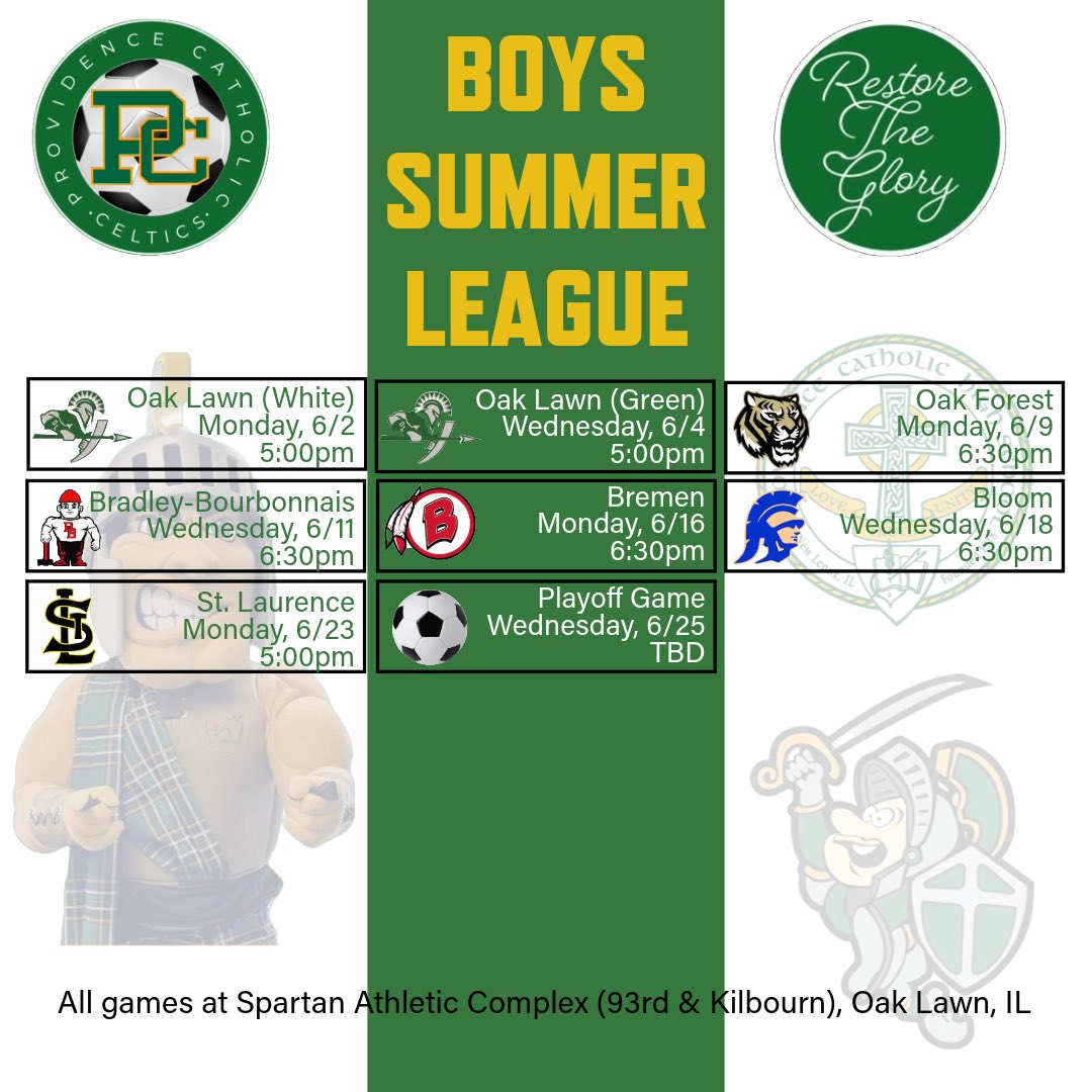 Providence Catholic Soccer (@pcceltics) on Twitter photo The Boys are back in action! Summer League kicks off tomorrow (Monday, 6/2) vs Oak Lawn at 5:00pm at Spartan Athletic Complex in Oak Lawn. <a href="/PCHS_Celtics/">Providence Catholic</a> <a href="/ProviAthletics/">Providence Catholic Athletics</a> #theboysareback #summerleague #restoretheglory The Boys are back in action! Summer League kicks off tomorrow (Monday, 6/2) vs Oak Lawn at 5:00pm at Spartan Athletic Complex in Oak Lawn. <a href="/PCHS_Celtics/">Providence Catholic</a> <a href="/ProviAthletics/">Providence Catholic Athletics</a> #theboysareback #summerleague #restoretheglory