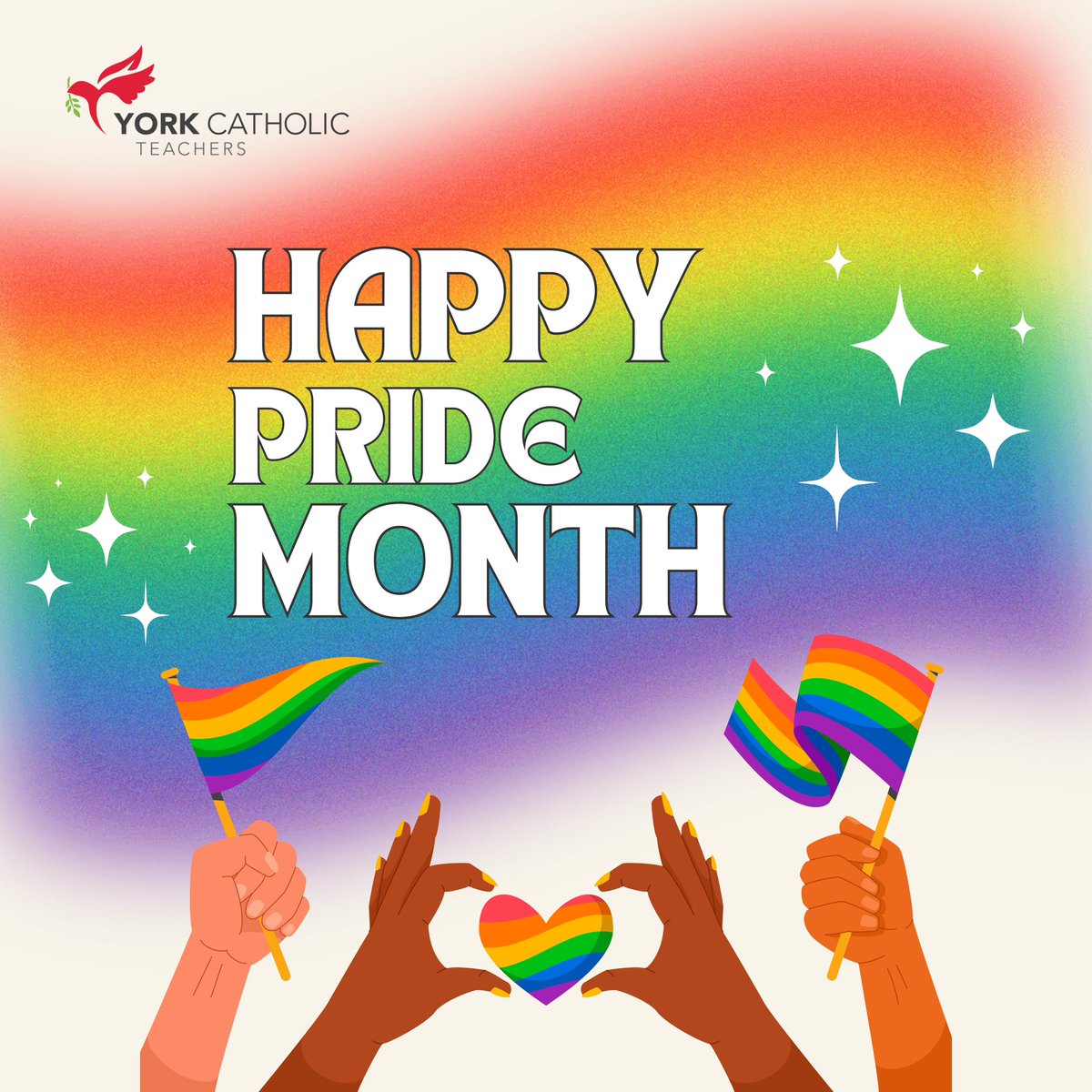 YCT OECTA celebrates the dignity and worth of every person. We stand with our 2SLGBTQIA+ students, colleagues, and families, recognizing their unique gifts to our communities. We support safe, inclusive spaces where all can learn, grow, and celebrate as beloved children of God.