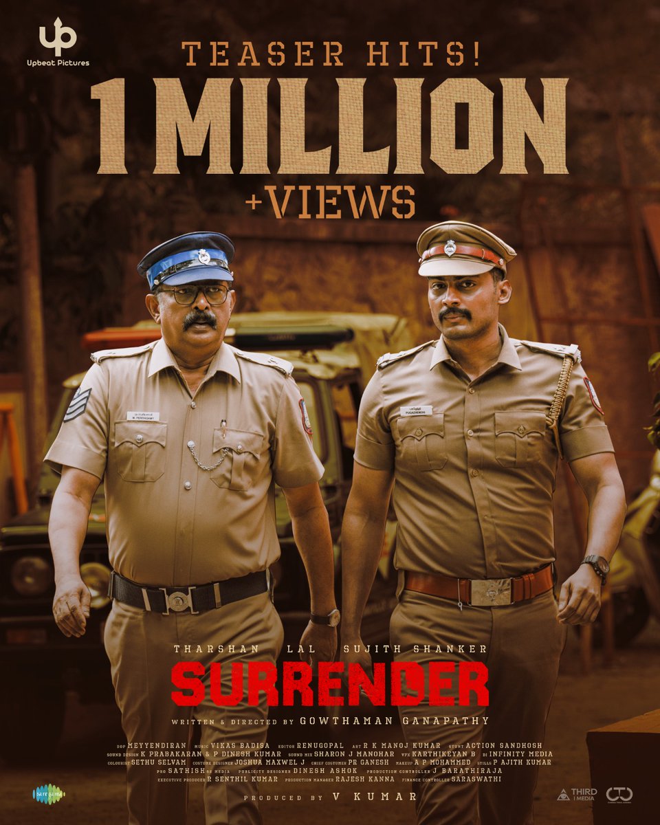 .<a href="/TharshanShant/">Tharshan</a>'s #SURRENDER is coming soon to theatres. Teaser hits one million views. 

youtube.com/watch?v=sel8zf…

<a href="/upbeatpictures/">Upbeat Pictures</a> <a href="/LalDirector/">Lal</a>