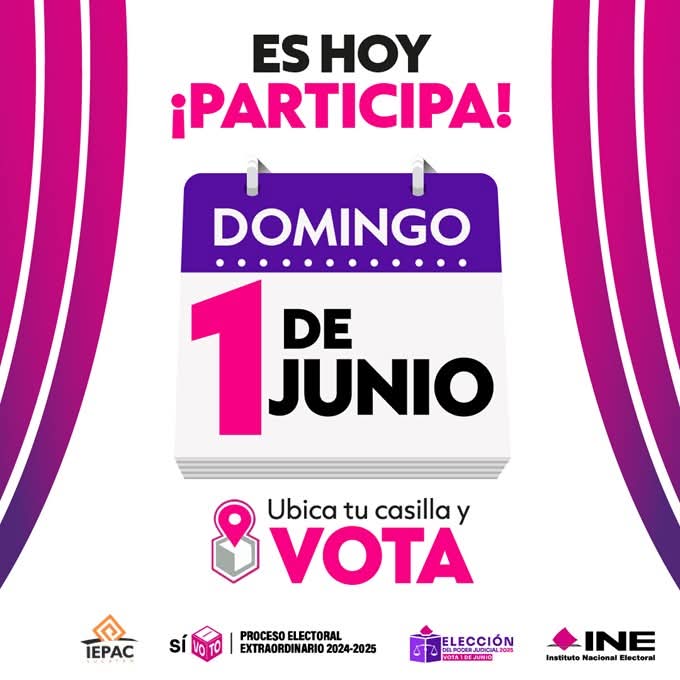 🗳️ ¡Llegó el día para votar!
📍 Ubica tu casilla en: Ubica tu casilla.
Tu participación fortalece la democracia.
#EsHoyVotaPJ
#ParticipaciónCiudadanaPJ2025