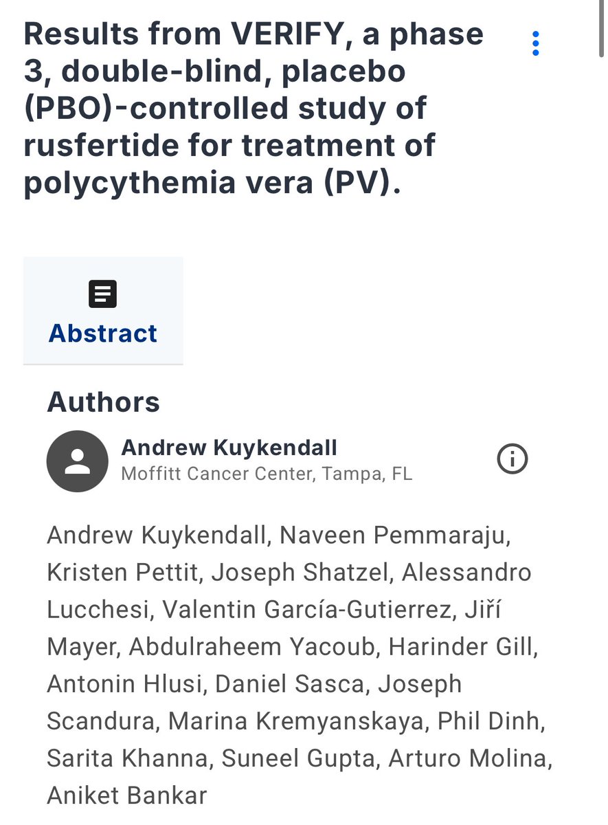 Naveen Pemmaraju, MD (@doctorpemm) on Twitter photo ๐๐๐Please join us at the #ASCO25 #PlenarySession today for our groupโs work on #Rusfertide #HepcidinMimetic Phase 3 Results #VERIFY for patients with Polycythemia Vera ๐ฃ
<a href="/KuykendallMd/">Andrew Kuykendall MD</a> <a href="/doctorpemm/">Naveen Pemmaraju, MD</a> <a href="/kristenpettitmd/">Kristen Pettit</a> et al
meetings.asco.org/abstracts-presโฆ
#MPNSM <a href="/ASCO/">ASCO</a> ๐๐๐Please join us at the #ASCO25 #PlenarySession today for our groupโs work on #Rusfertide #HepcidinMimetic Phase 3 Results #VERIFY for patients with Polycythemia Vera ๐ฃ
<a href="/KuykendallMd/">Andrew Kuykendall MD</a> <a href="/doctorpemm/">Naveen Pemmaraju, MD</a> <a href="/kristenpettitmd/">Kristen Pettit</a> et al
meetings.asco.org/abstracts-presโฆ
#MPNSM <a href="/ASCO/">ASCO</a>