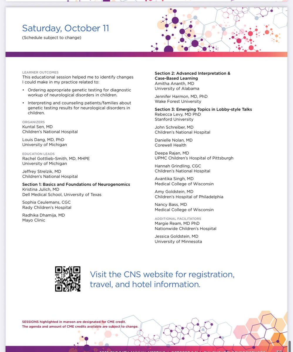 🎉 #CNSAM registration is OPEN!
🧬 Join us for the 1st ever Genetics Summit
📅 Last day of meeting—SO worth it!
🎯 Hands-on, practical, not esoteric
👩‍⚕️ Designed for peds neuro trainees &amp; clinicians
🙌 Incredible educators lined up!
🔗 Don’t forget to register &amp; save your seat!