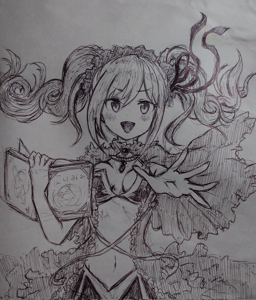 懐かしい…今回出てきた落書きのうち公開したのが1/6くらいで、他にも手癖で描いただけのオリジナルなのとか他版権とかいろいろあった(。-`ω-)デレステ、スプラ、モンスト等…
絵初めて2ヶ月目にでデジタルに移行したので、これらすべて絵始めてから2ヶ月の間に描いたんだな 