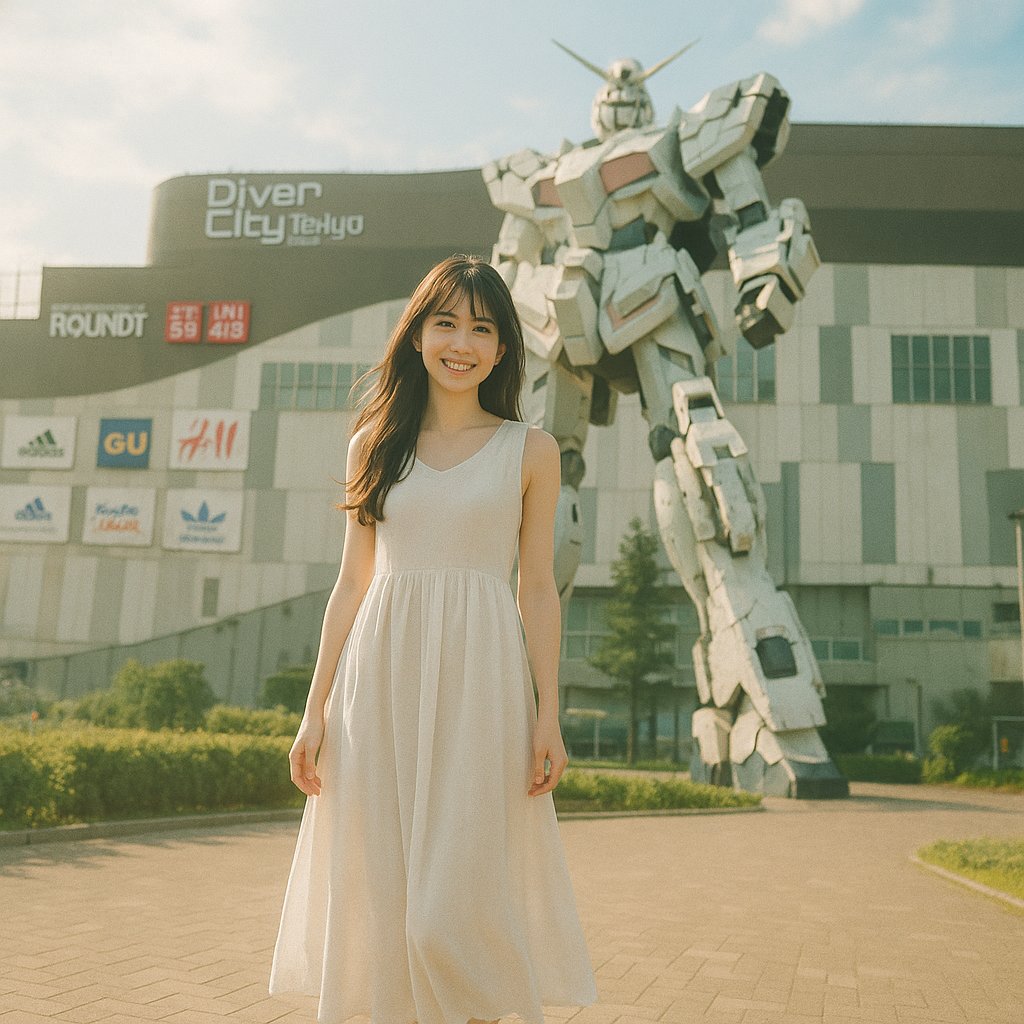 hipstamaticjp's tweet photo. 📸ガンダムの前で、彼女は確かに“そこにいた”。
リアルとフィクションの境界を越えた一枚をぜひ。

https://t.co/i6NPLuuujr

#��台場 #ガンダム #ユニコーンガンダム #AIアート #写真好きな人と繋がりたい #風景ポートレート #生成AI https://t.co/Kpg7KmjcXI